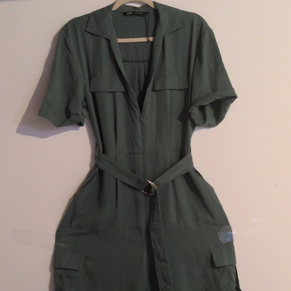 Zara Dark Green Belted Jumpsuit - Picture 4 of 6